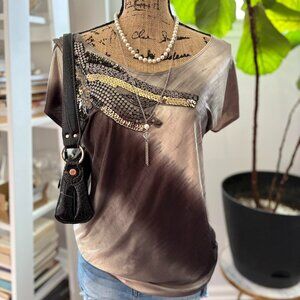 Vintage Brown & Cream Beaded Y2K Top